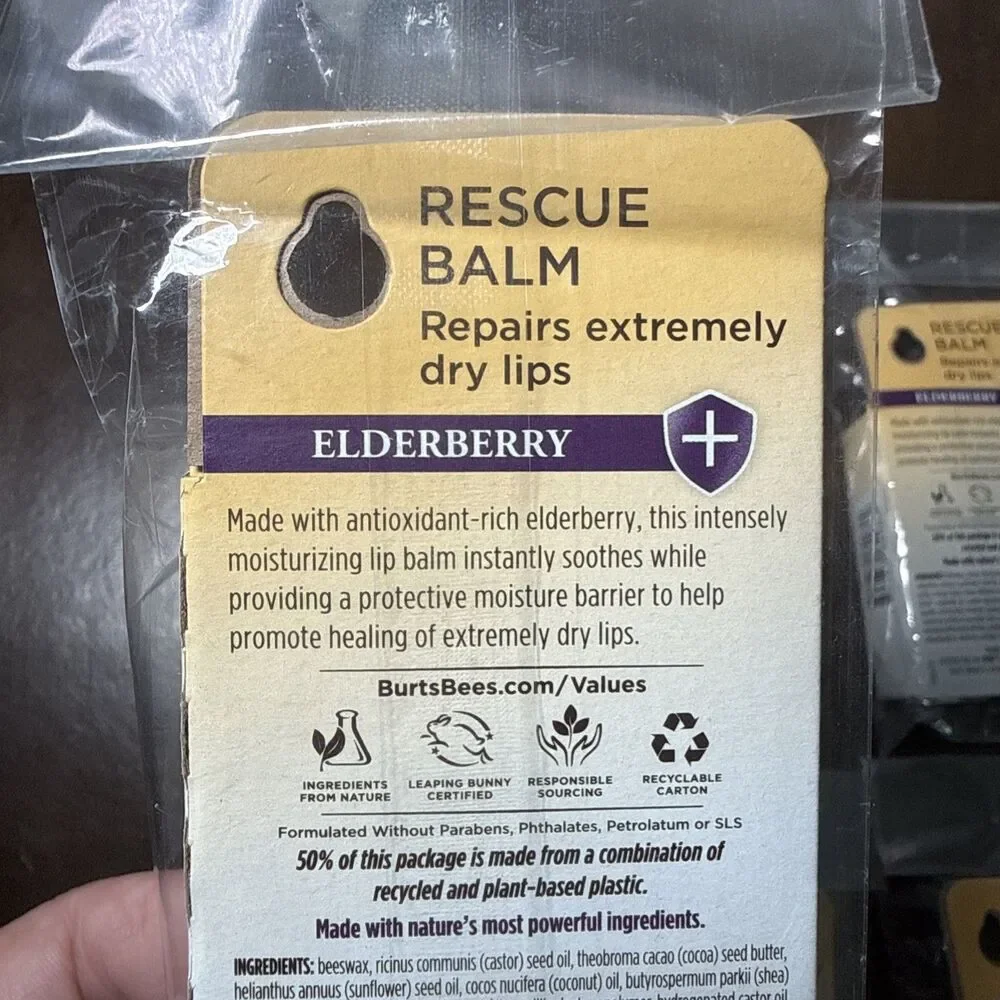 6 Pack Lot Burt's Bees Rescue Balm Antioxidant-Rich Elderberry 0.15 oz